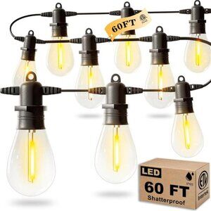 60FT LED Outdoor String Lights with 16+1 Edison Shatterproof IP65 Waterproof